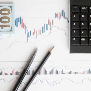 Stock analysis workspace featuring charts, a calculator, and currency for data-driven insights.